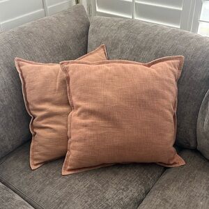 Crate and Barrel (2) Linen Terracotta Pillow Covers with Inserts